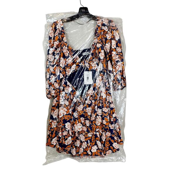 Amur Medina  Floral Twist Front Ruffle Mini Dress Twilight Blue Women 14 NWT - Picture 11 of 15